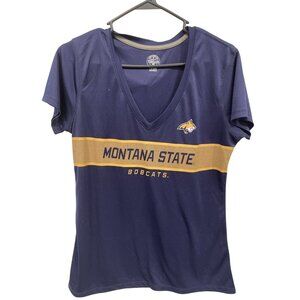 Rivalry Threads Montana State Bobcats V Neck Graphic Tee Women XL Navy Blue Gold